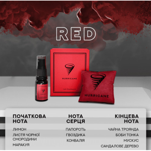 Аромасаше для авто HURRICANE RED з флаконом, 10 мл